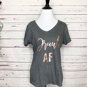 “Drunk AF” Rose Gold & Gray V-Neck T-Shirt Women’s Size Medium